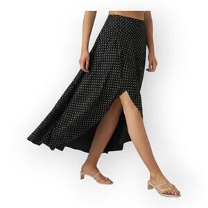 Halara Polka Dot High Low Midi Skirt Black White Flowy Asymmetrical Hem NWT